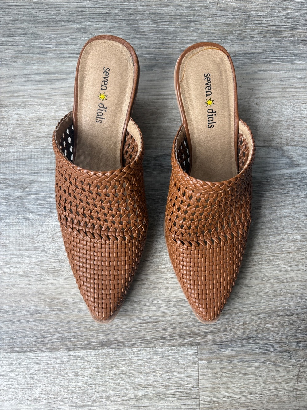 Seven Dials Woven Pointed-Toe Slip-On Mules in Brown